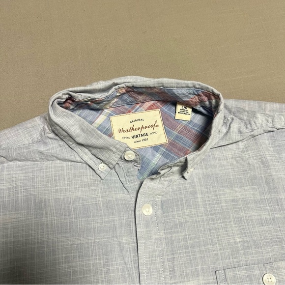 Original Weatherproof Vintage Mens Blue Button Up Short Sleeve Shirt Size Large - Picture 3 of 7
